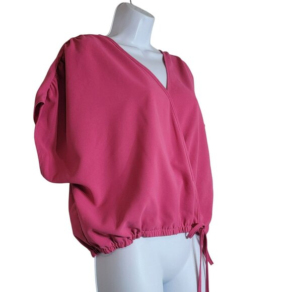 Dreimp Faux Wrap Top, Women L, Hot Pink, Dolman Sleeve, Elastic Waist, 90's, EUC - Picture 2 of 10